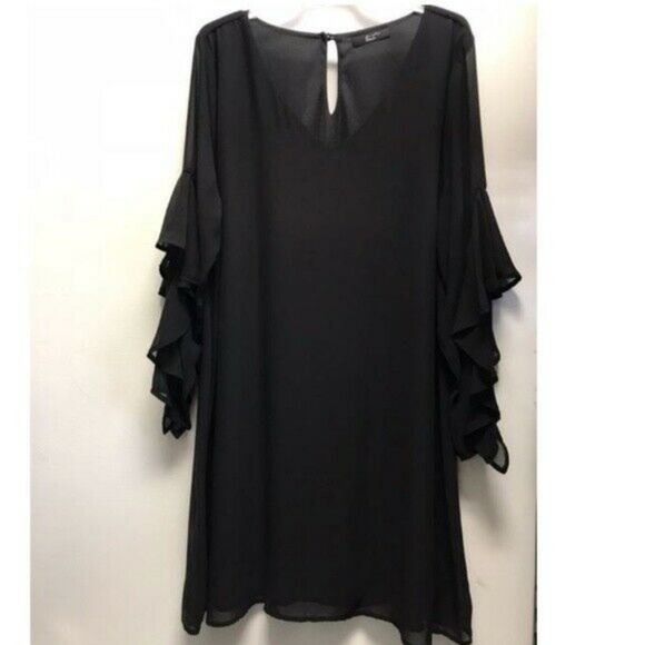 NWOT PLUS Size Ruffle Sleeve Chiffon Overlay Dress - Picture 4 of 5